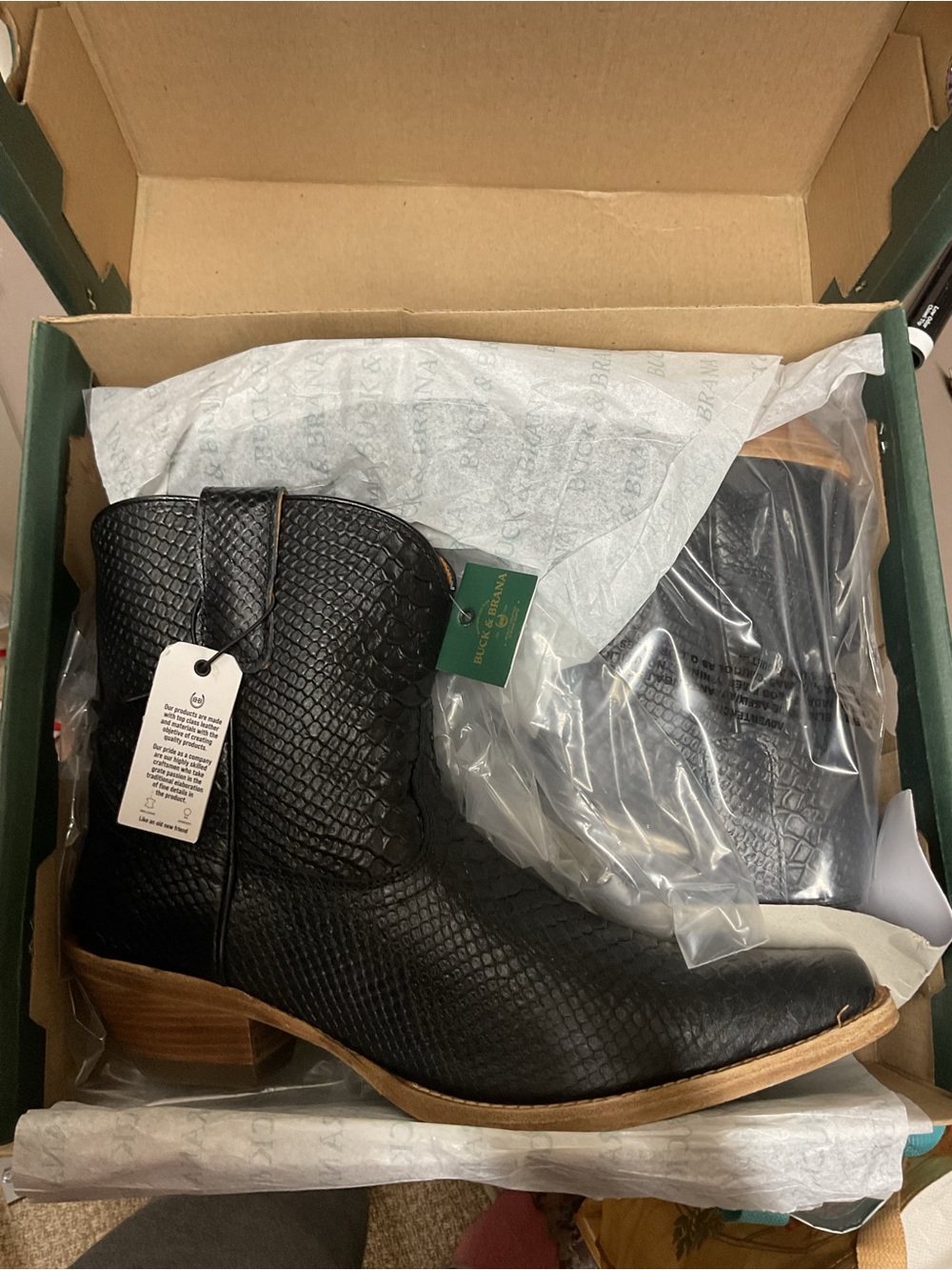 Women’s Black Textured Ankle Booties with Low Stacked Heel